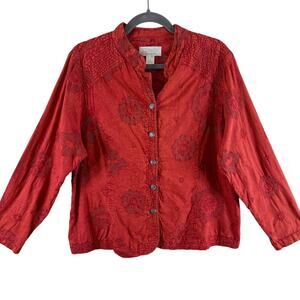 CJ Banks Red Orange Floral Embroidered Long Sleeve Lightweight Jacket Size 14W